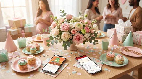 Baby shower guest scanning a QR code on their phone to join the games