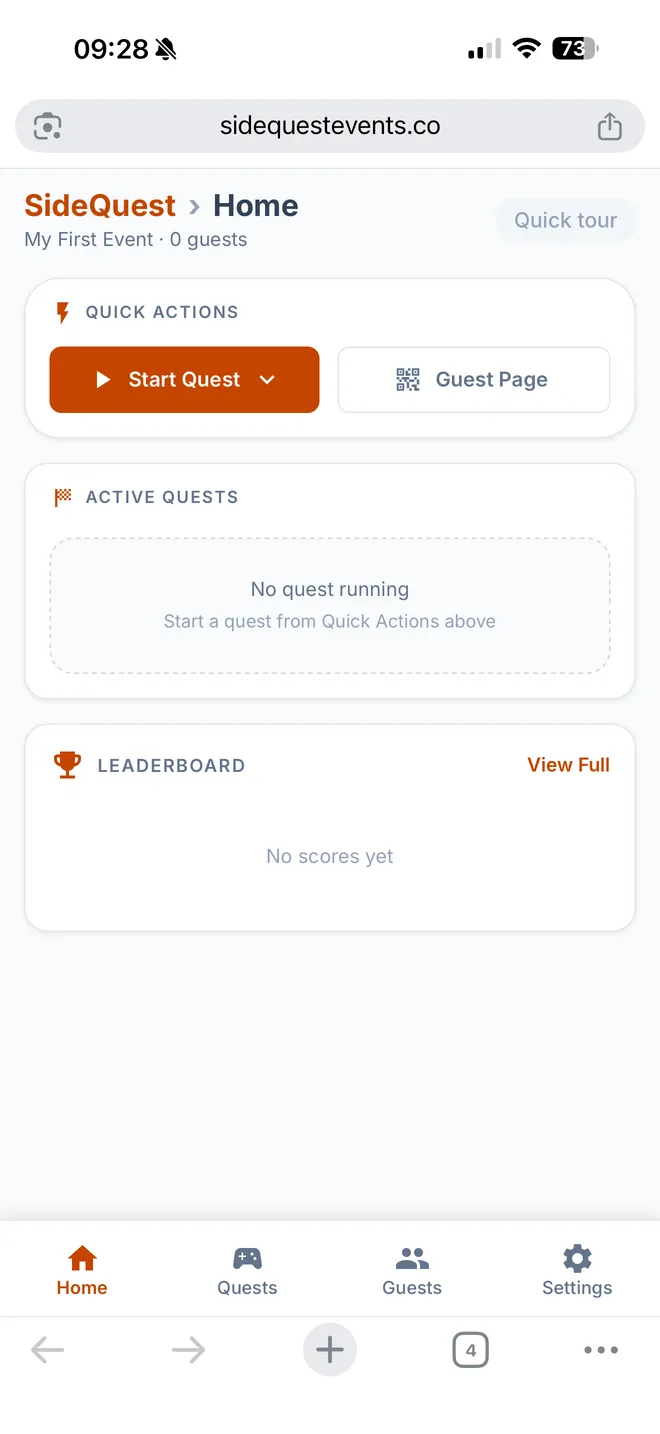 Host page with Guest Page button highlighted in the top right