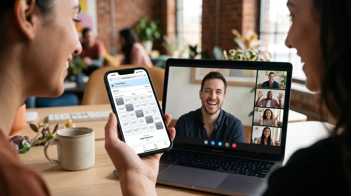 Virtual team playing People Bingo during a video call